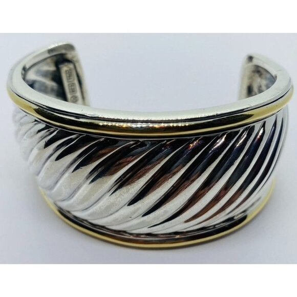 David Yurman Sterling Silver 925 18KT 750 Wide Cuff Bracelet - Picture 2 of 8